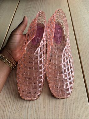 Women's Pink Woven Jelly flat